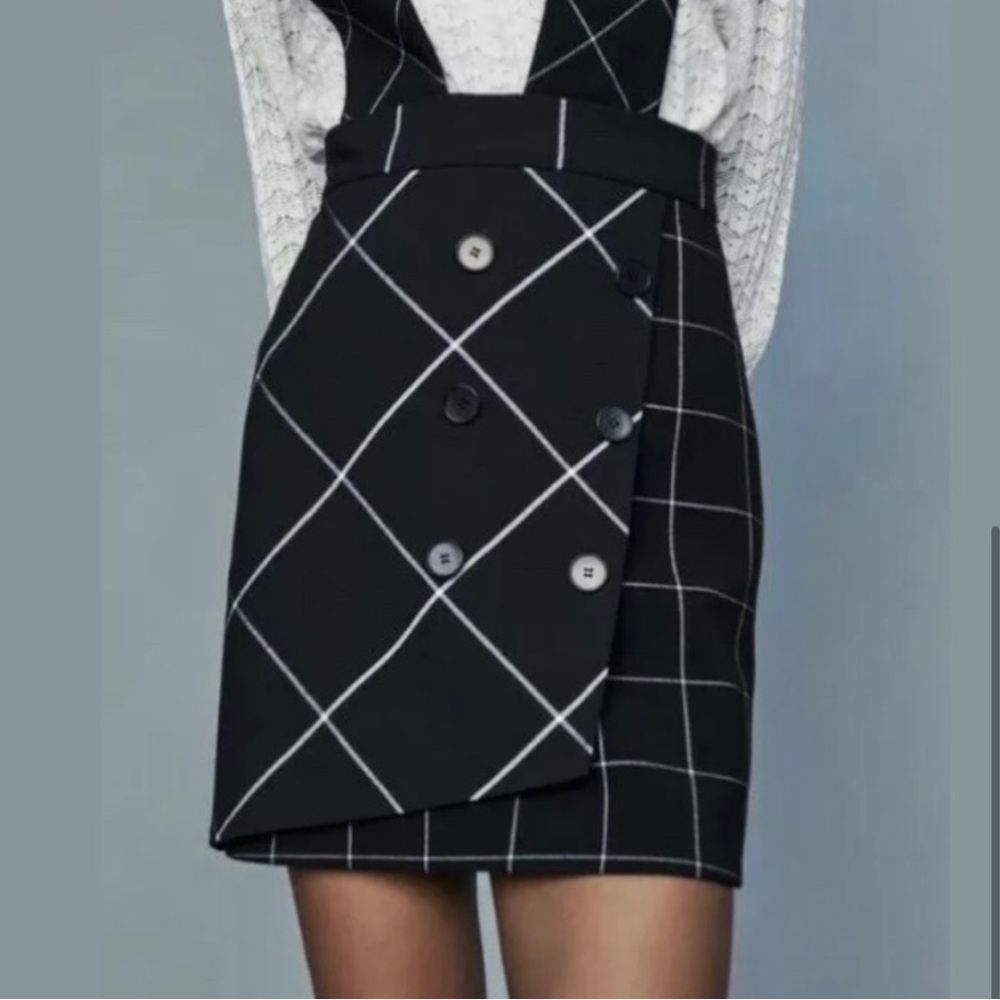 Maje Joly Checked Wide-Strap Skirt size FR 38